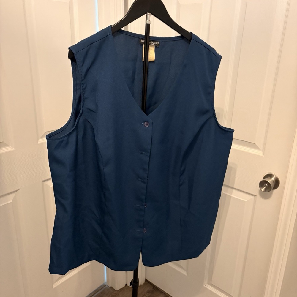 Vintage 80s Wear Abouts Teal Blue Button Front Vest Size B8 Corporate Casual EVC